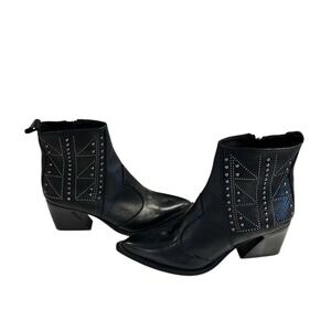 Studded Leather Boots Italy Emanuele Crasto 9.5 LEATHER ZIP Black Heel‎ booties